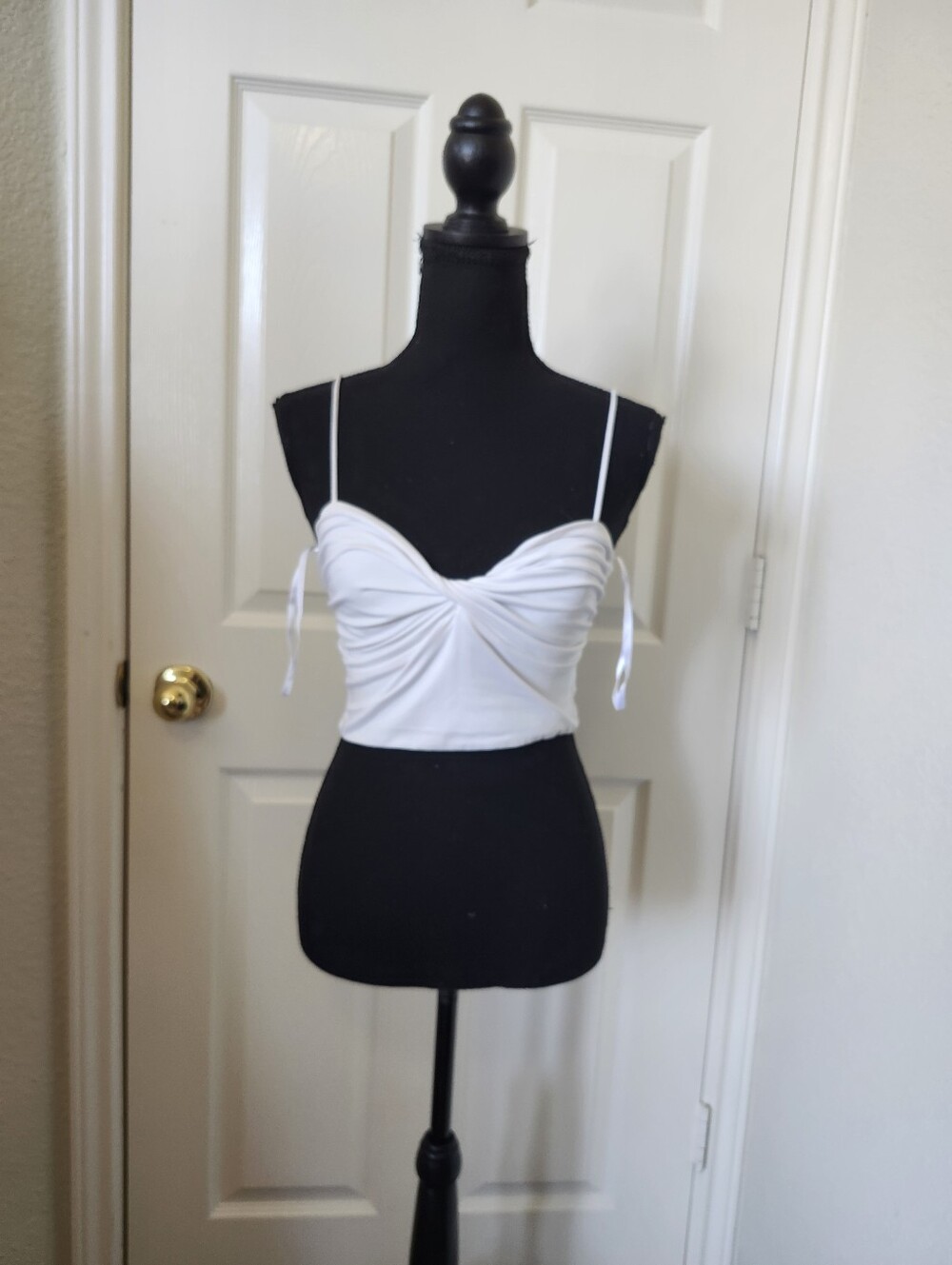 Lovers + Friends White Ruched Spaghetti Strap Crop Top